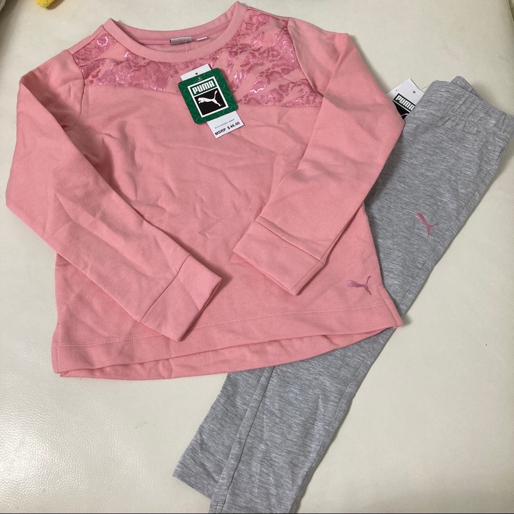 Puma cute pink leggings warm top outfit 4013
